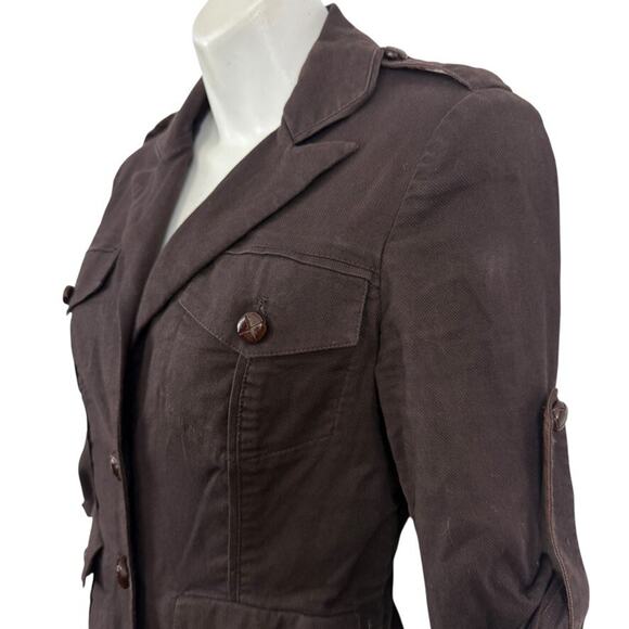 Diane von Furstenberg DVF Dark Brown Roll Tab Sleeve Jacket Cotton Stretch sz 4 - Picture 10 of 16
